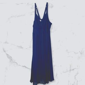 AOX Women Navy Blue Pleated Chiffon A-line Maxi Formal Dress Size 3X
